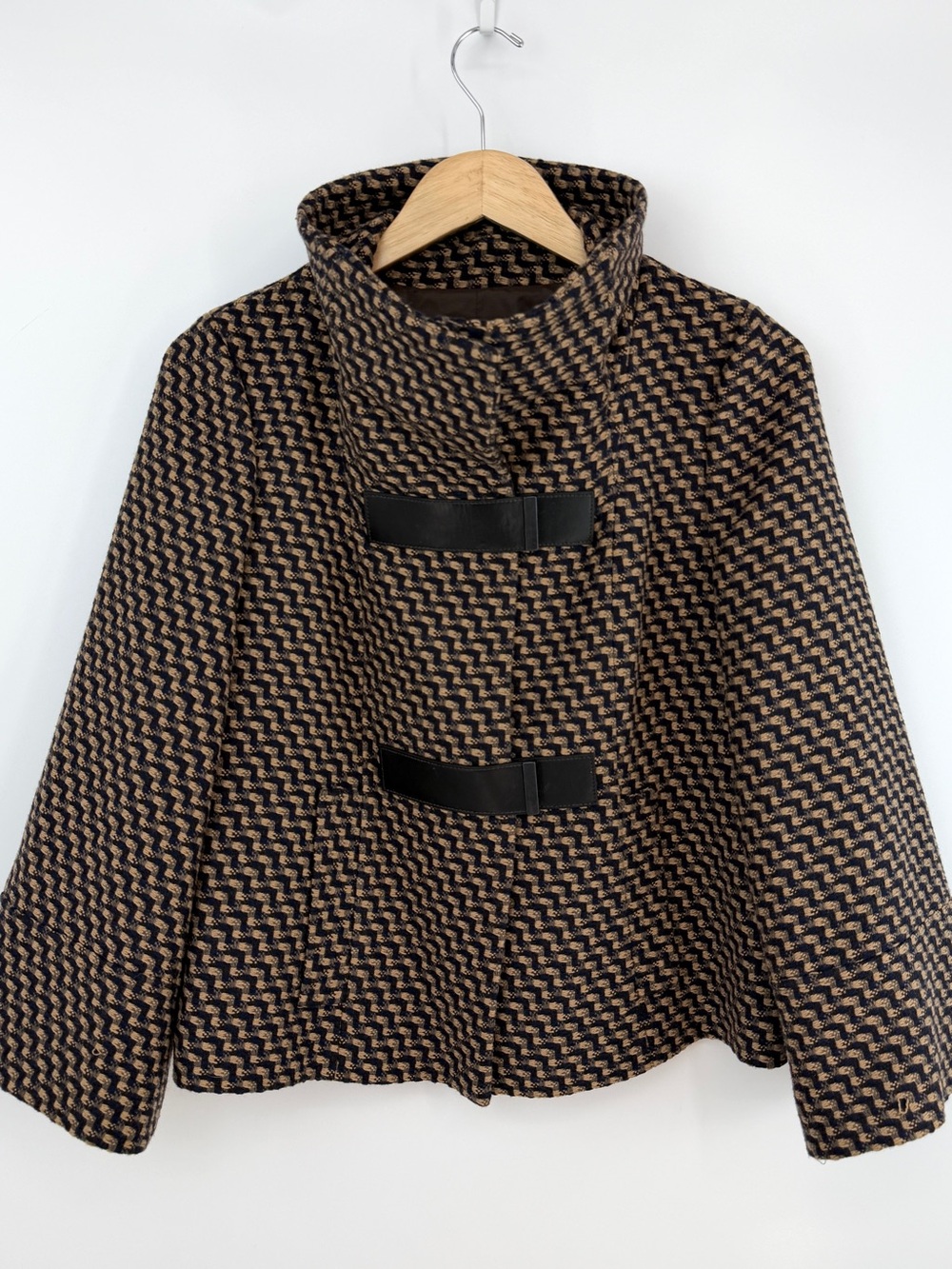 Nordstrom Collection Wool Tweed Funnel Neck Cape Jacket S